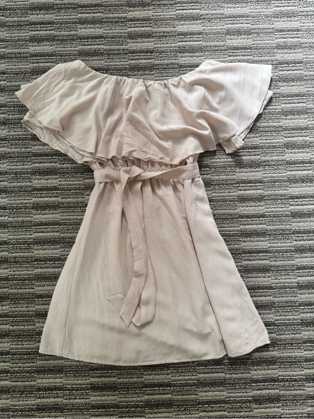 EVIE Off-Shoulder Mini Dress in Light Beige - AU8 (small)